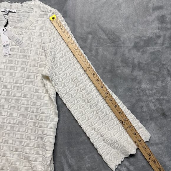 Chico’s Women’s Size 1 (Medium) Cream Textured Pullover Sweater – 3/4 Bell Sleev - Picture 6 of 11